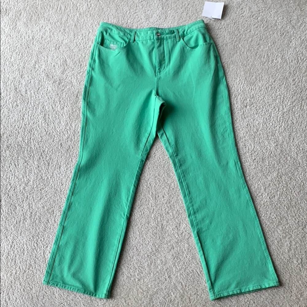 Quacker Factory Dreamjeannes Straight Leg Pants A210141 Women’s 14 Green